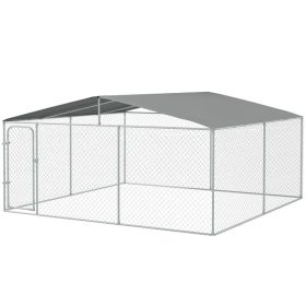 15x15 Dog Kennel with Cover, Secure Outdoor Dog Fence, Galvanized Steel Frame for Backyard, Green
