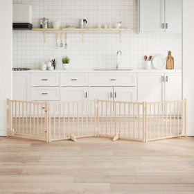 Dog Gate with Door Foldable 4 Panels 126.0 " Solid Wood Fir