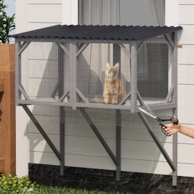 Cat Window Box, 43.3' Catio Outdoor Cat Enclosure With Bug Proof Net For Sunbathing, Napping & Viewing, Window Perch For Large Indoor Cats - All Weath