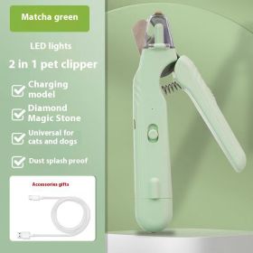 2 In 1 Pet Nail Clippers With Led Light Dog Cat Special Blood Line Scissors Multifunction Animals Paw Nail Trimmer Pet Supplies (Option: Green)